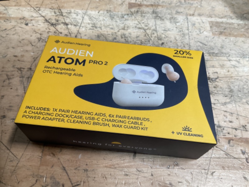 Photo 1 of Audien ATOM PRO 2 Wireless Rechargeable OTC Hearing Aid, Premium Comfort Design and Nearly Invisible