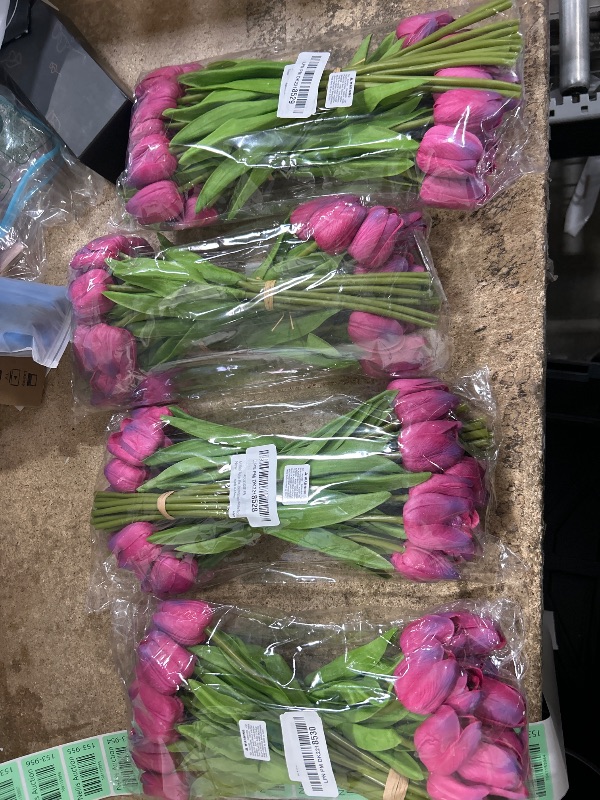 Photo 1 of 30 pcs Artificial Fuchsia Tulip Flowers PU Real Touch Tulips Faux Tulip Stems 12.6" Tall for Spring Easter Wedding Centerpiece Bouquets Wreath Floral Vase Arrangement Tabletop Decoration 4 packs 