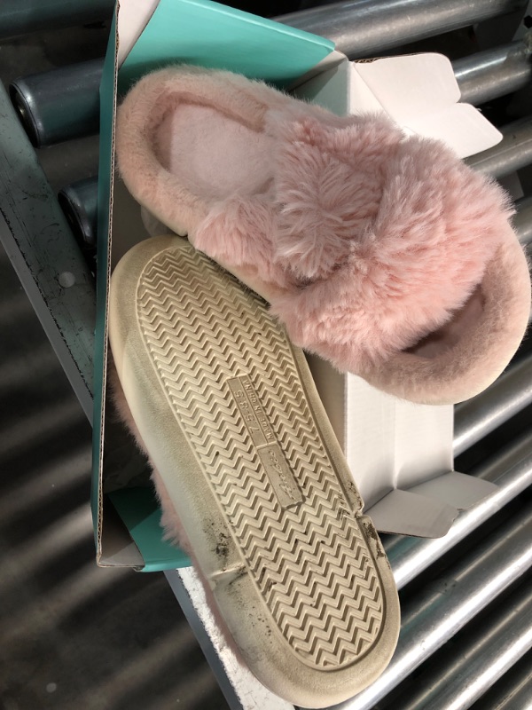 Photo 1 of Ankis Pink Fuzzy Slippers for Women - Ultra-Soft Skin-friendly Dual-Strap Furry Slippers | EVA Cushioned Non-Slip Sole | Cozy Memory Foam Women House Slippers | Indoor and Outdoor Cloud Slippers
