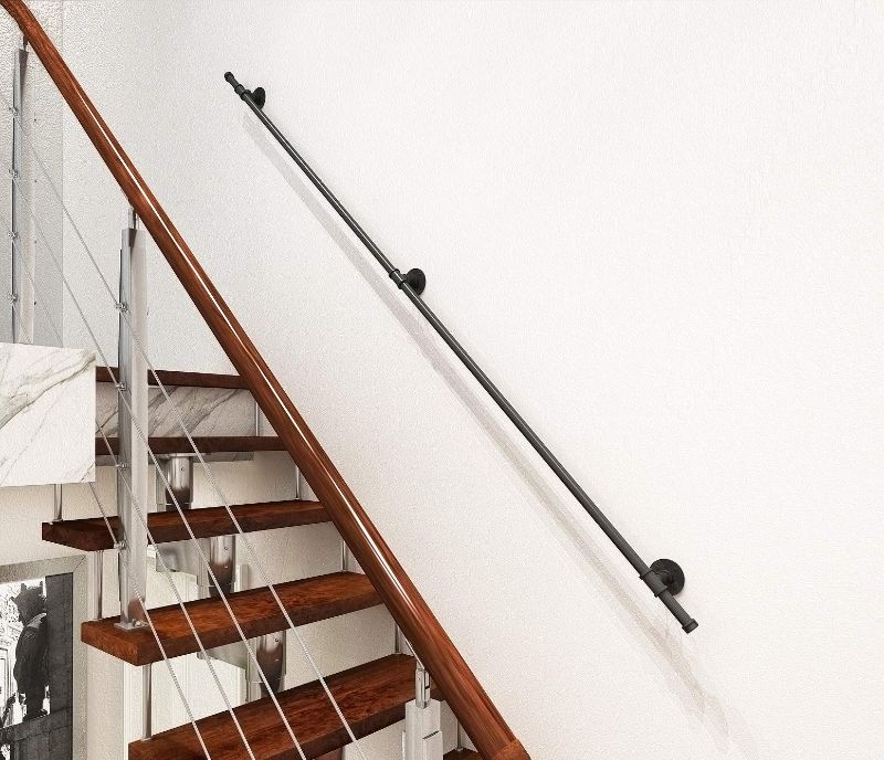 Photo 1 of *** RETAIL PRICE IS $59 **** DIYHD 13FT Staircase Handrail, Rustic Black Iron Hand Rails for Indoor,Stand Out from Wall 3-1/2",MAX Load 100lbs