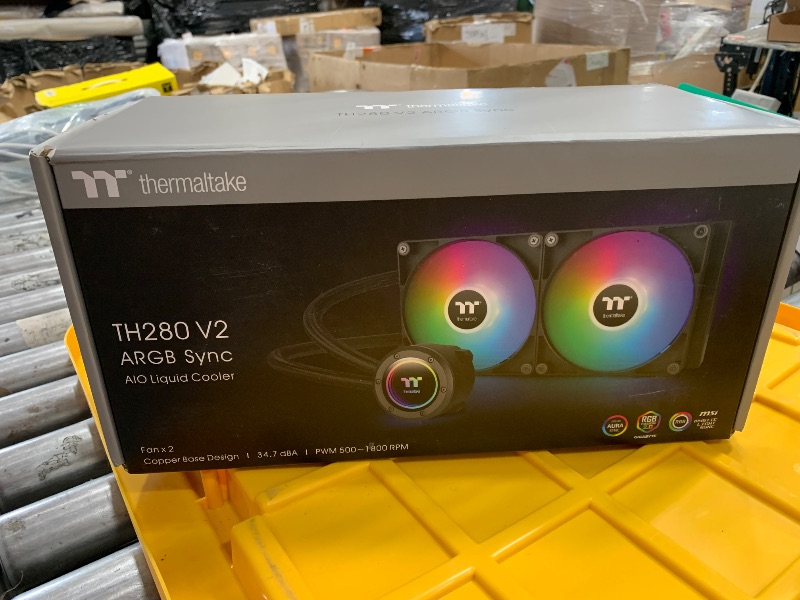 Photo 1 of (SIGNS OF USE) (UNTESTED) Thermaltake TH280 ARGB Sync V2 CPU Liquid Cooler/AlO Liquid Cooling/Fan 140mm*2/PWM 500~2000 RPM/Mirror Waterblock/MB ARGB Sync Control, CL-W375-PL14SW-A , Black
