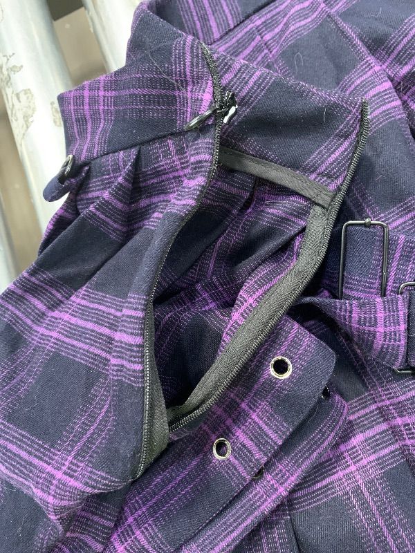 Photo 1 of chouyatou Women's Cool Sweet A-Line Decorative Strap Plaid Pleated Mini Skirt (Small, Purple)