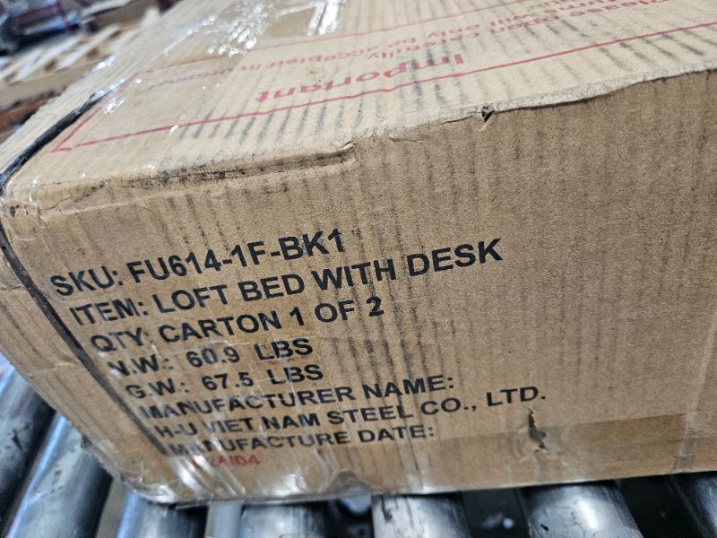 Photo 1 of ****BOX 1 OF 2 ONLY! MISSING BOX 2 OF 2!****
PVWIIK Full Loft Bed with Desk and Storage Shelves for Kids Teens Adults,Heavy Duty Metal Loft Bed with Ladder for Dorm,Bedroom,No Box Spring Required,Black
