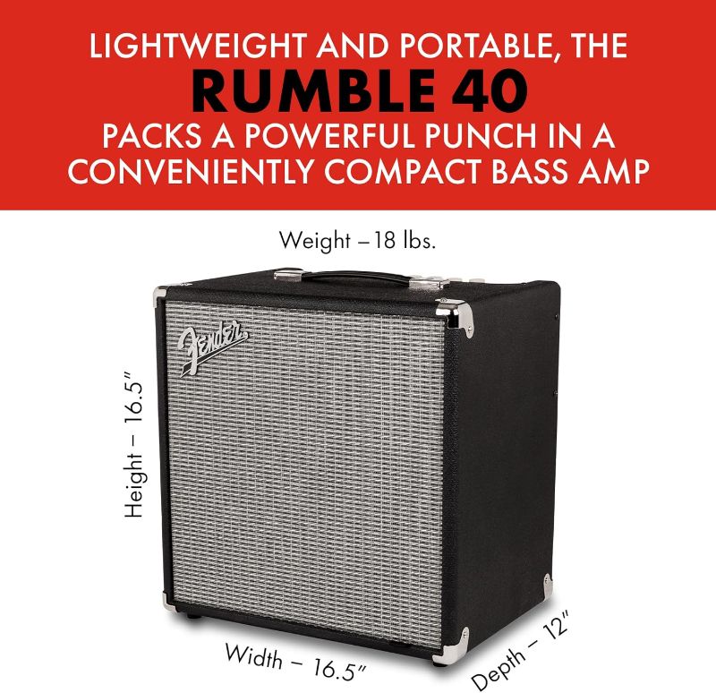 Photo 1 of (POWER TESTED) (SIGNS OF USE) (UNABLE TO TEST FURTHER) Fender Rumble 40 V3 Bass Amp for Bass Guitar, 40 Watts, with 2-Year Warranty 8 Inch Speaker, with Overdrive Circuit and Mid-Scoop Contour Switch