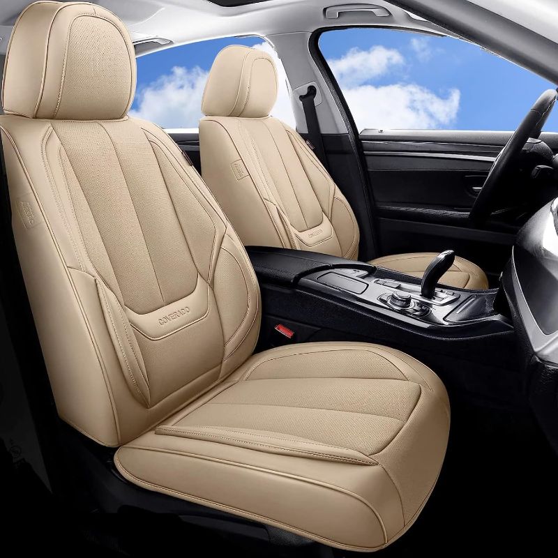 Photo 1 of (2 front seats) Coverado Seat Covers, Car Seat Covers Front Seats, Car Seat Cover, Car Seat Protector Waterproof, Car Seat Cushion Nappa Leather, Beige Seat Covers Carseat Cover Universal Fit for Most Cars