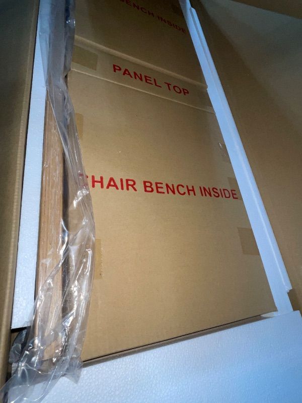 Photo 1 of Merax 6-Piece Retro Dining Set, 1 Rectangular Table with Stable Trapezoidal Table Base and 4 Upholstered Chairs and 1 Bench for Dining Room and Kitchen, Natural Wood Wash