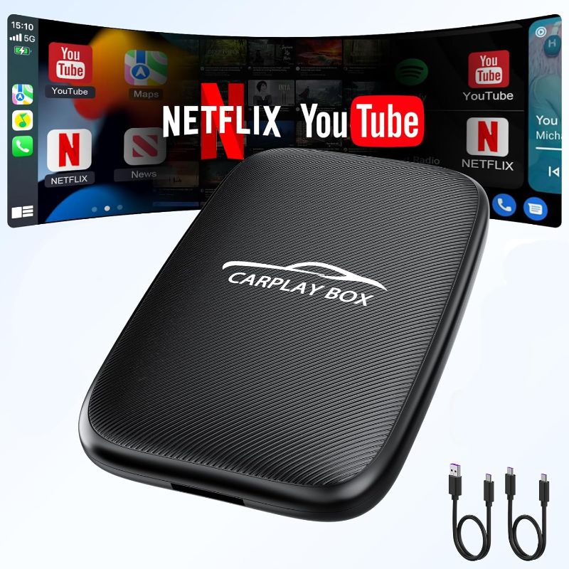 Photo 1 of 3 in 1 Wireless CarPlay Adapter 2025 Upgraded,Wireless CarPlay & Android Auto Adapter Built in Netflix YouTube Support TF Card, Factory Car Play Video Box for Cars from 2016 and iOS 10+,Plug and Play
