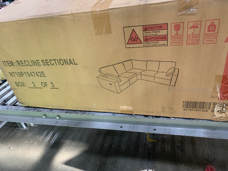 Photo 1 of ** Incomplete set, Final Sale No Refunds ** Merax 89" Power Recliner Sectional Sofa with USB Ports and Two Storage Drawers, Modern Home Theater Reclining Corner Couch, Linen Fabric Living Room Furniture Sets, 5 Seats-L Shape, Gray