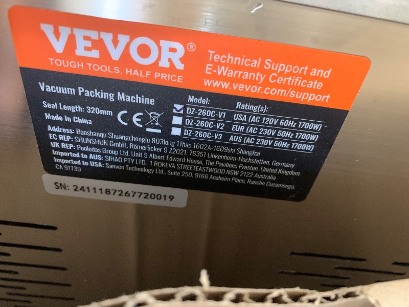 Photo 1 of 
VEVOR Chamber Vacuum Sealer DZ-260C Kitchen Food Chamber Vacuum Sealer, 110V Packaging Machine Sealer for Food Saver, Home, Commercial Using