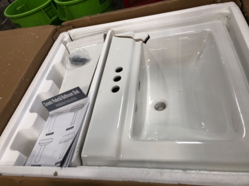 Photo 1 of ** SEE NOTES ** HOMLYLINK Pedestal Sink White 3 Hole, 26 x 20 Inch Large Bathroom Pedestal Sink Combo, Rectangular, 1 Overflow Hole, 3 Faucet Hole, Pure White Porcelain, for Bathroom