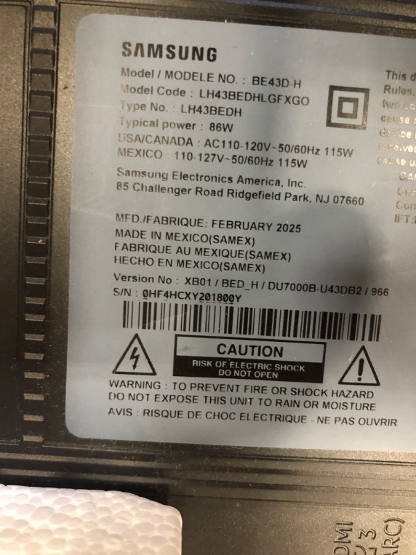 Photo 1 of ** BROKEN SCREEN, FINAL SALE ** SAMSUNG 43-Inch Class Crystal UHD 4K Bed-H Series HDR Business Pro TV w/ 3-Sided Bezel-Less Slim Design, Use for Digital Signage Displays, Commercial TV, Alexa Built-in (LH43BEDHLG, 2024 Model)