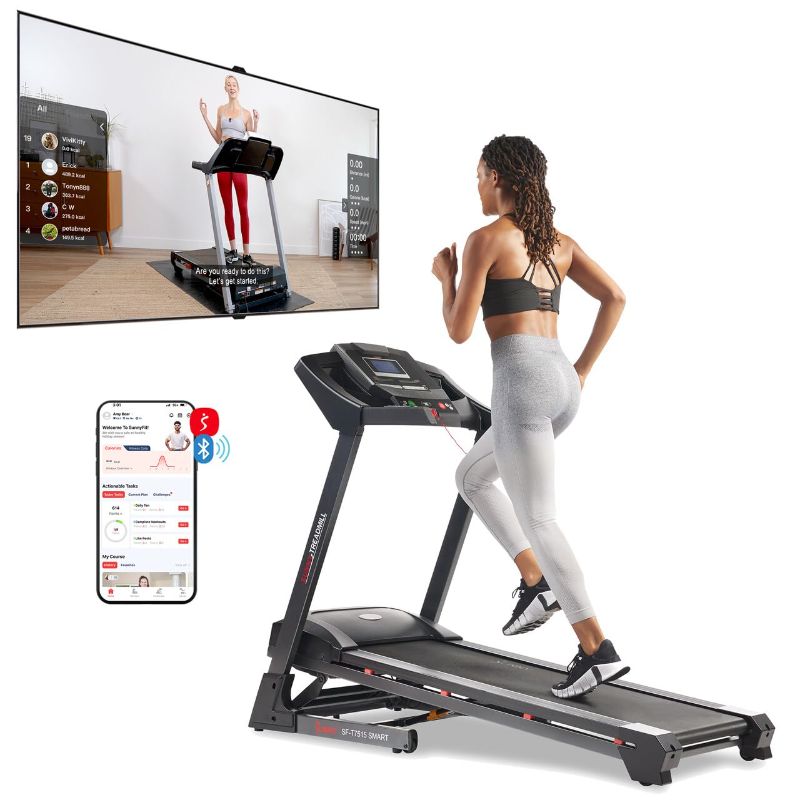 Photo 1 of Sunny Health & Fitness Premium Smart Treadmill with Auto Incline, Dedicated Speed Buttons, Double Deck Technology, Digital Performance Display, BMI Calculator and Pulse Sensors - SF-T7515SMART
