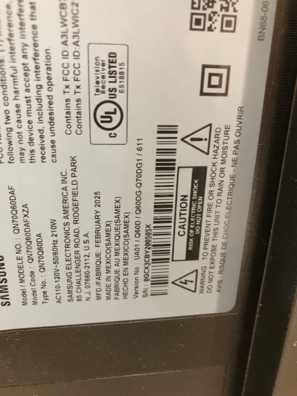 Photo 1 of ***MISSING POWER CORD***SAMSUNG 70-Inch Class QLED 4K Q60D Series Quantum HDR Smart TV w/Object Tracking Sound Lite