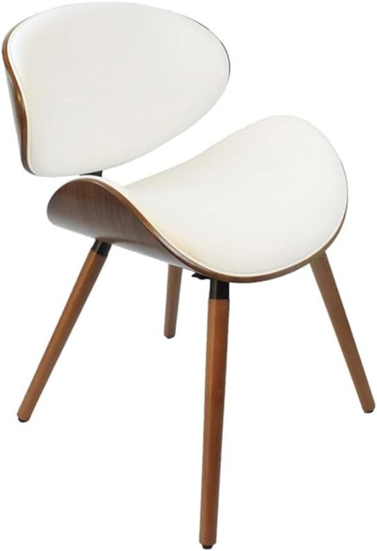 Photo 1 of Butterfly Dining Chair,Mid Century Modern Dining Chairs,Upholstered Faux Leather Walnut Curved Back Contemporary Kitchen Dining Chair,Minimalist Vintage Style (Color : White) (WHI