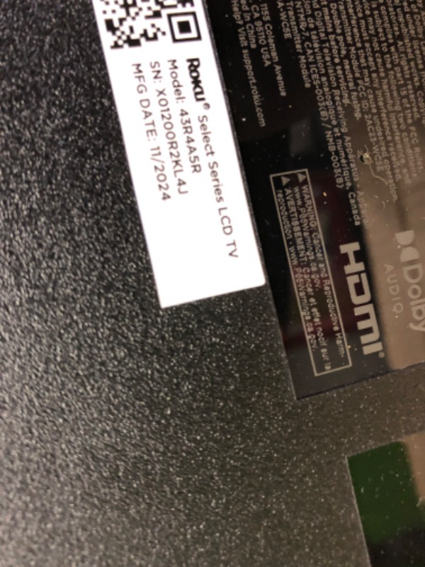 Photo 1 of ** BROKEN SCREEN, FINAL SALE **Roku Smart TV – 43-Inch Select Series 4K HDR RokuTV with Roku Enhanced Voice Remote, Brilliant 4K Picture, Automatic Brightness, & Seamless Streaming – Live Local News, Sports, Family Entertainment