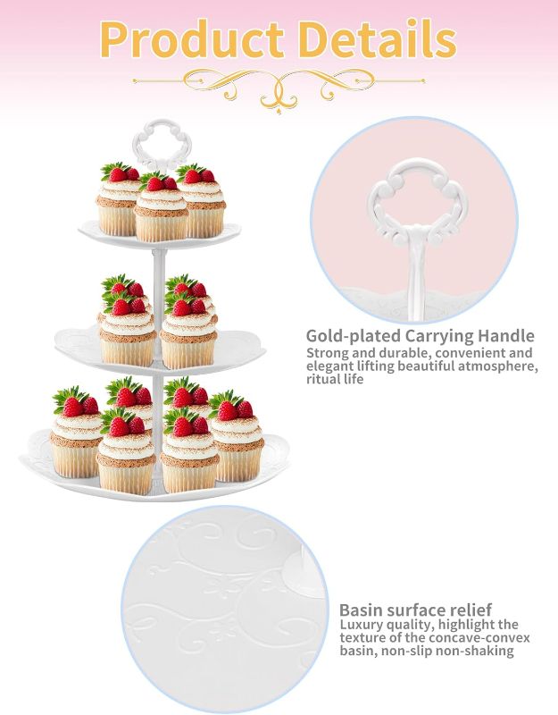 Photo 1 of 9Pcs Cupcake Stand White Plastic Cake Stand Dessert Table Stands Set 3Tier 2Tiered Cupcake Tower Stand Treat Display Holder Cookie Candy Serving Tray Dessert Trays for Wedding Baby Shower Tea Party