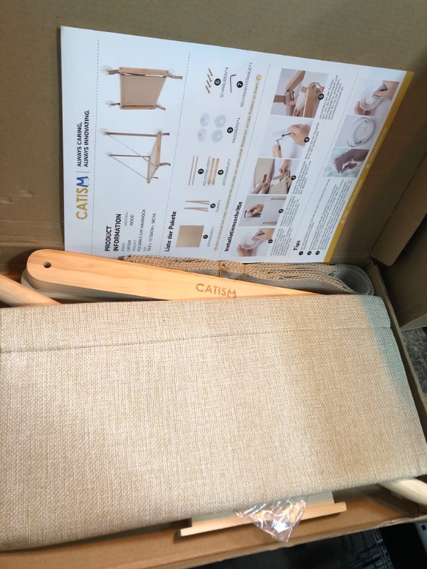 Photo 1 of CATISM Cat Window Perch - Hammock - Window - Seat - Home - Cat Bed for Small to Medium Indoor Cats, Wooden Solid Structure, 4 Suction Cups, Machine Washable Cover, Foldable (Khaki)
