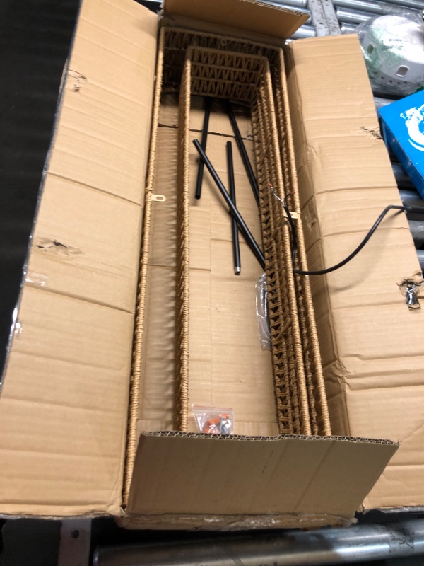 Photo 1 of ***DAMAGED - CABLES FRAYED - SCRATCHED - UNABLE TO TEST - NO BULBS - SEE PICTURES***
InterMaka 33.5” Hand Woven Rattan 6-Light Chandeliers for Dining Room, 2 Layer Boho Linear Chandelier Rectangle Farmhouse Pendant Light Fixture for Kitchen Island Bar Liv