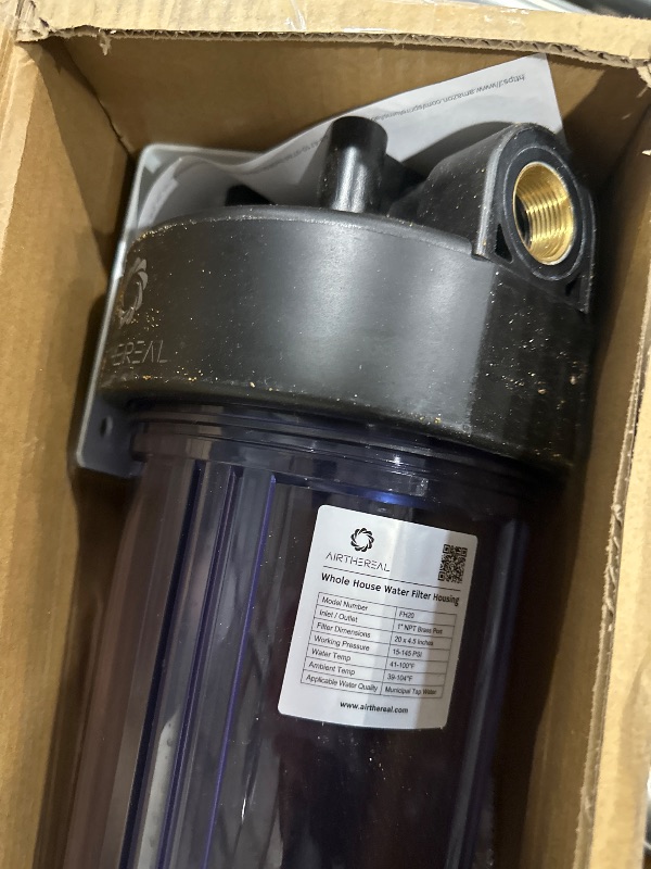 Photo 1 of Airthereal Whole House Water Filter Housing, Sediment Filters for Well and City Water, 20"x4.5" Sediment Whole House Water Filter Cartridges with 3/4" NPT Port, Pre-Filtration System (Clear Housing)