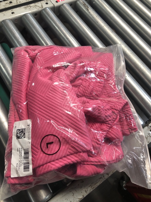 Photo 1 of *USED*SHEWIN Two 2 Piece for Women Casual Long Sleeve V Neck Collared Polo Shirts Matching Drawstring Wide Leg Pants Lounge Sets Fall Outfits for Women 2025, Hot Pink L