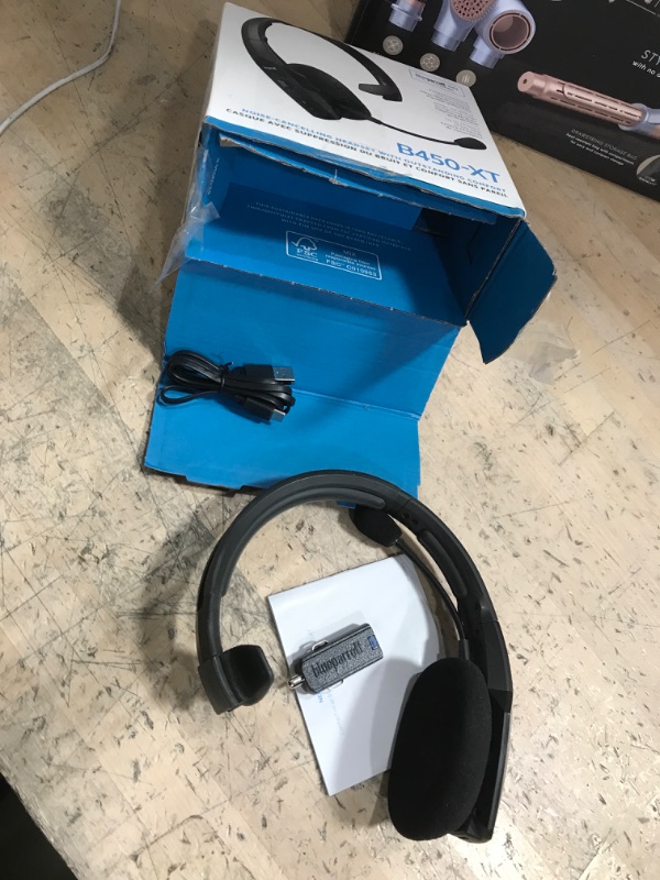 Photo 1 of BlueParrott B450-XT Mono Bluetooth Wireless Headphones 96% Noise Canceling Over Head Trucker Headset with Mic, All Day Comfort Padded Headband, 300 ft. Wireless Range, 24 hrs. Talk Time, Black