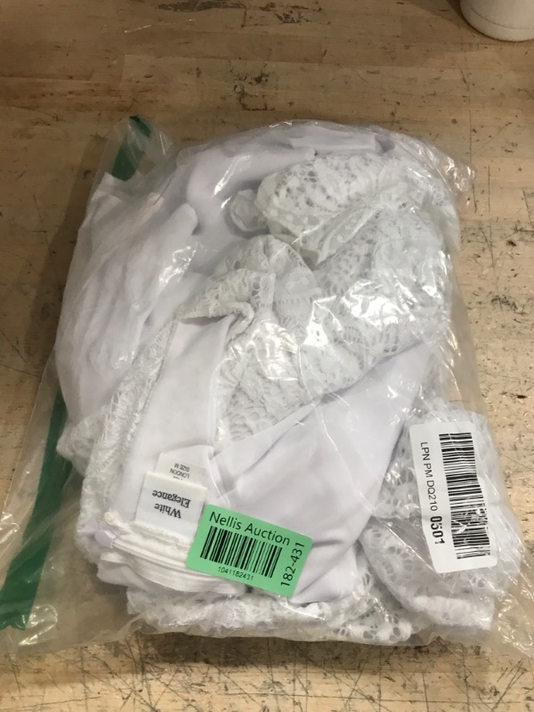 Photo 1 of White Elegance Women's Modest White Full Length Long Sleeve Special Occasion Dress with Lace Bodice and Empire Waist - Regular M