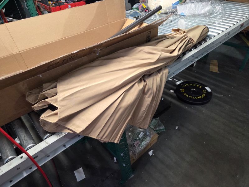 Photo 1 of ***DAMAGED - ONE OF THE UMBRELLA LIMBS IS BROKEN - SEE PICTURES***
Blissun 9' Outdoor Patio Umbrella, Outdoor Table Umbrella, Yard Umbrella, Market Umbrella with 8 Sturdy Ribs, Push Button Tilt and Crank (Tan)