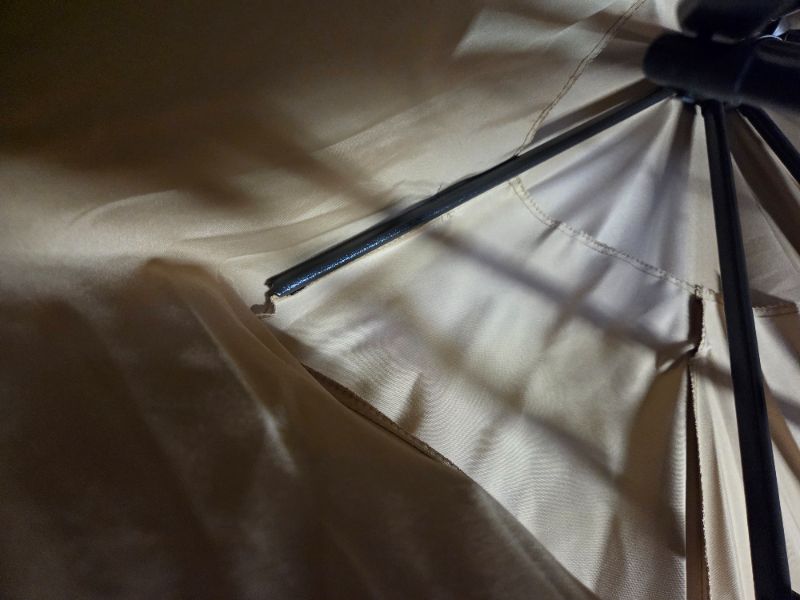 Photo 1 of ***DAMAGED - ONE OF THE UMBRELLA LIMBS IS BROKEN - SEE PICTURES***
Blissun 9' Outdoor Patio Umbrella, Outdoor Table Umbrella, Yard Umbrella, Market Umbrella with 8 Sturdy Ribs, Push Button Tilt and Crank (Tan)