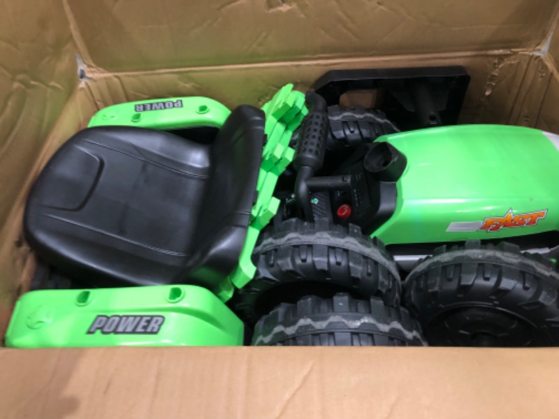 Photo 1 of 24V Ride On Tractor with Trailer, Ride on Toys for Kids, Dual 200W Motors, 3-Speed, Remote Control, USB/MP3/Bluetooth, LED Lights, Safety Belt, 1.86-4.97 MPH