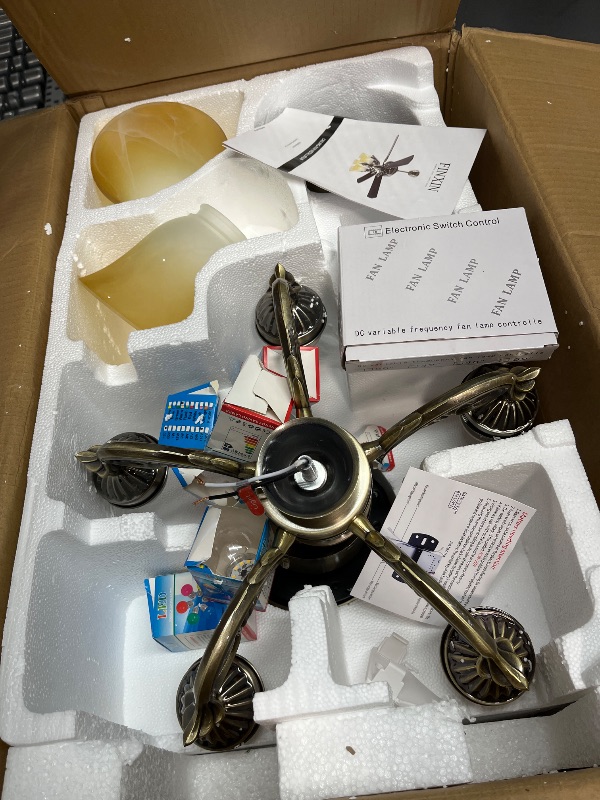 Photo 1 of FINXIN Indoor Ceiling Fan Light Fixtures LED 52 Ceiling Fans for Bedroom,Living Room,Dining Room Including Motor,Light,3/5-Blades,Remote Switch (New Bronze)