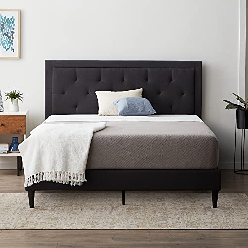 Photo 1 of LUCID Upholstered Bed with Diamond Tufted Headboard-Sturdy Wood Build-No Box Spring Required Platform, Twin, Charcoal
