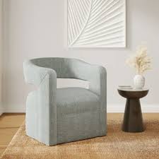 Photo 1 of KISLOT Upholstered Dining Chairs with Casters No Assembly Modern Barrel Armchair with Rollers for Diningroom Bedroom Livingroom Reading Room,,Fog