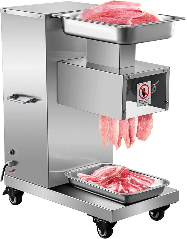 Photo 1 of VEVOR 110V Commercial Meat Cutter Machine 1100LB/H Electric Meat Cutting Machine 750W Commercial Meat Slicer 3mm Blade Restaurant Food Slicer Stainless Steel For Kitchen Restaurant Supermarket
