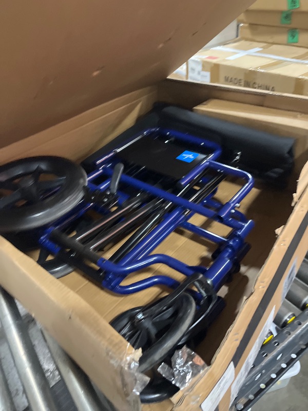 Photo 1 of Medline Heavy Duty Transport Chair supports up to 500 lbs., Bariatric Transport Wheelchair, 22" x 18" seat, Blue Frame
