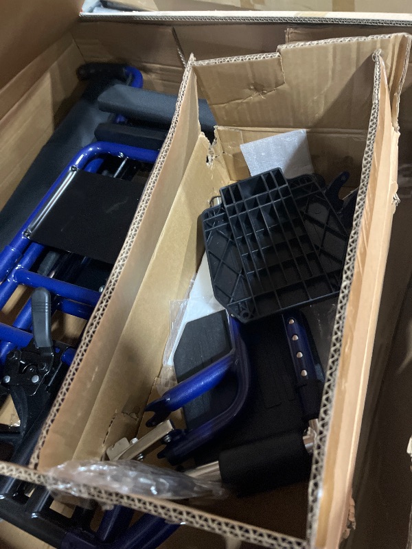 Photo 1 of Medline Heavy Duty Transport Chair supports up to 500 lbs., Bariatric Transport Wheelchair, 22" x 18" seat, Blue Frame