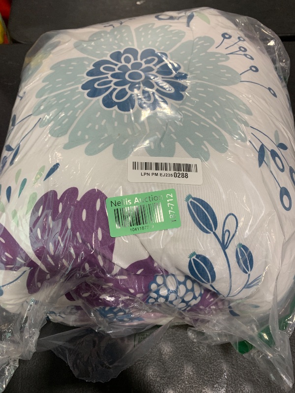 Photo 1 of Amazon Basics Soft, Plush 3 Piece Microfiber Kid's Comforter and Pillow Sham Set, Full/Queen, Purple Flowers, Bluish Pink, Lightweight, Floral