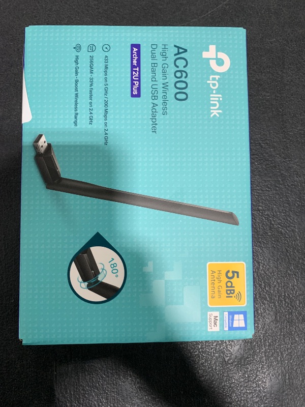 Photo 1 of TP-Link AC600 USB WiFi Adapter for PC (Archer T2U Plus)- Wireless Network Adapter for Desktop with 2.4GHz, 5GHz High Gain Dual Band 5dBi Antenna, Supports Win11/10/8.1/8/7/XP, Mac OS 10.9-10.14, Black