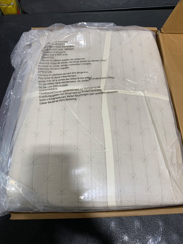 Photo 1 of EVERGRACE Cross Stitch Pre-Washed Cotton Quilt Bedding Set King Size, Oversized 3 Pieces Lightweight Bedspread Coverlet for All Season, with 2 Matching Shams, Flax Beige,108"x96"