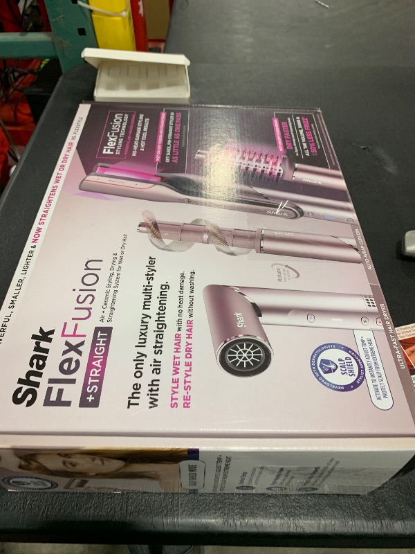 Photo 1 of Shark FlexFusion Hair Straightener & Powerful Hair Dryer with Fusion Hair Brush, Ceramic Air Styler with Auto-Wrap Hair Curlers & Concentrator, Ceramic Plates, Cosmic Blush HD641S