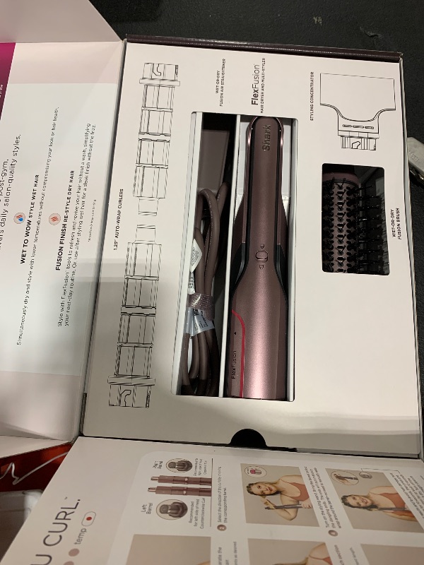 Photo 1 of Shark FlexFusion Hair Straightener & Powerful Hair Dryer with Fusion Hair Brush, Ceramic Air Styler with Auto-Wrap Hair Curlers & Concentrator, Ceramic Plates, Cosmic Blush HD641S