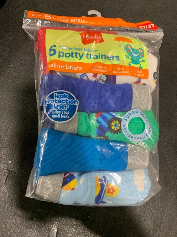 Photo 1 of Hanes Boys' Potty Trainer Underwear, Boxer Available, 6-Pack, Briefs-Blue/Print Assorted-6 Pack, 2-3T