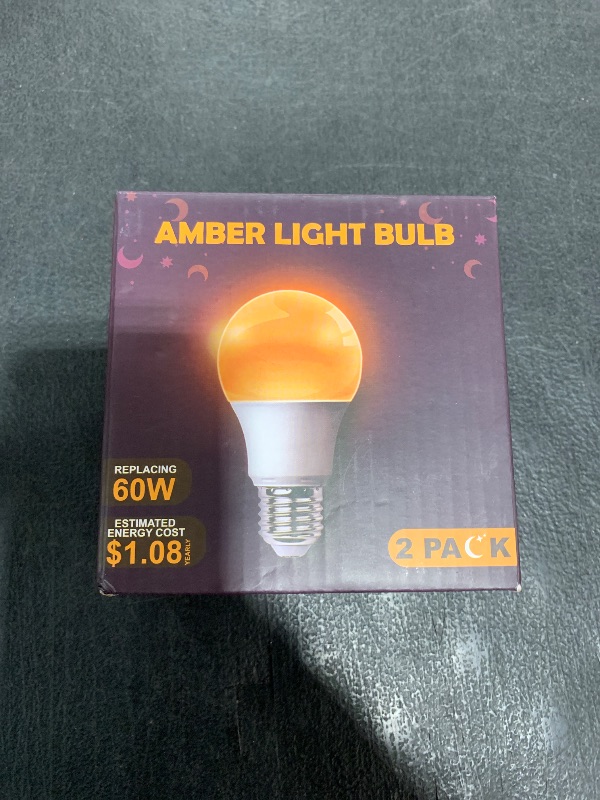 Photo 1 of DALUXshop Amber Sleep Light Bulbs, Blue Light Blocking, A19 9W(60 Watt Equivalent) Dim Light Bulbs for Lamp, 1800K Warm Light Bulb, E26 for Healthy Sleep, Bedroom, Kids Room, 2 Pack