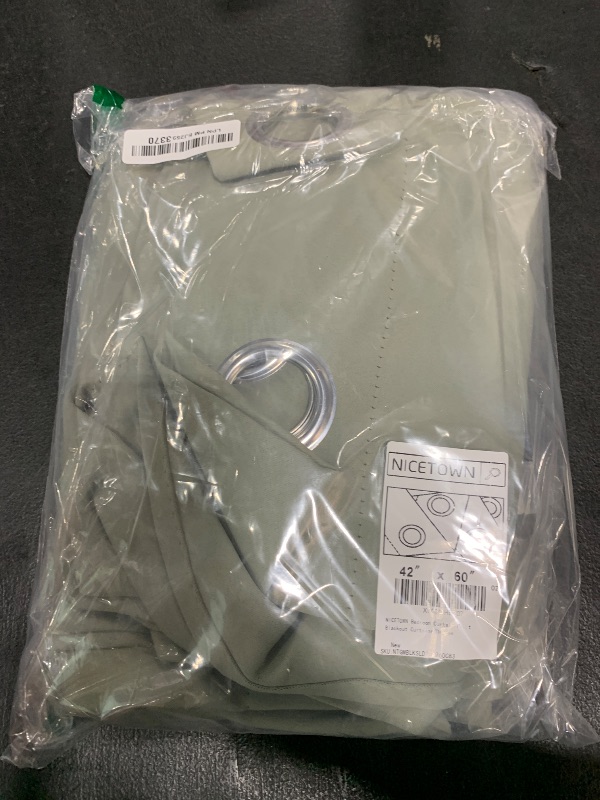 Photo 1 of NICETOWN Bedroom Curtain Panels Blackout Draperies, 1 Pair, 42 by 60 inches, Greyish Green, Thermal Insulated Solid Grommet Blackout Curtains/Drapes