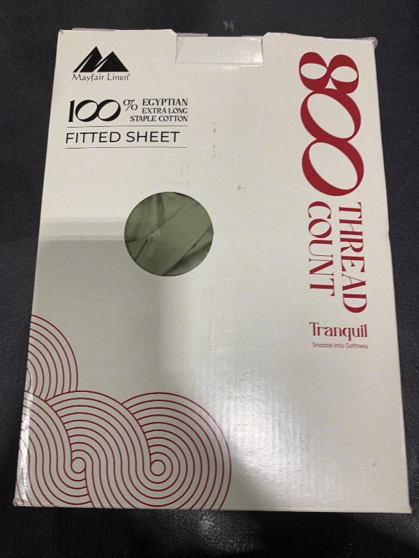 Photo 1 of Mayfair Linen 100% Egyptian Cotton Queen Fitted Sheet Only, 800 Thread Count 16" Deep Pocket Fitted Sheet, Durable Sateen, All-Around Elastic, Head/Foot Side Indicators, Queen - Sage Green