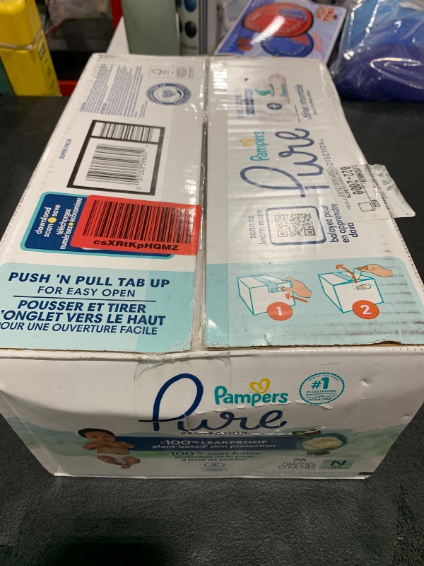 Photo 1 of Pampers Pure Protection Baby Diapers, Size 0 (>10 lbs) Count, 76, Up to 100% Leakproof, Premium Plant-Based Skin Protection, Hypoallergenic Soft Diapers