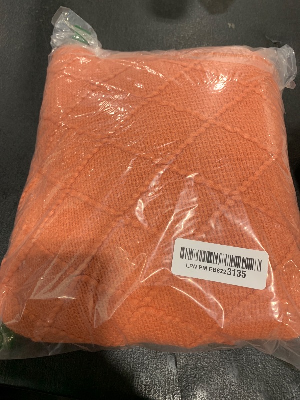 Photo 1 of PAVILIA Coral Orange Knit Throw Blanket for Couch Bed, Soft Knitted Farmhouse Sofa Throw for Living Room, Lightweight Decorative Fall Throw Blanket for Chair, Outdoor Textured Boho Blanket, 50x60