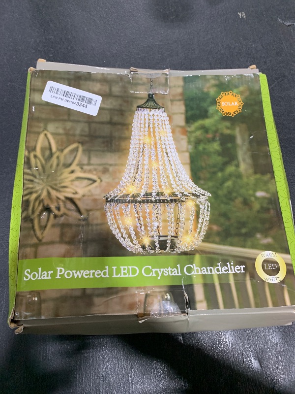 Photo 1 of Hanging Solar Lantern Outdoor, 28” Modern Clear Crystal Acrylic Chandelier with 30 Warm White Lights S Hook for Garden, Yard, Patio, Gazebo Decorations