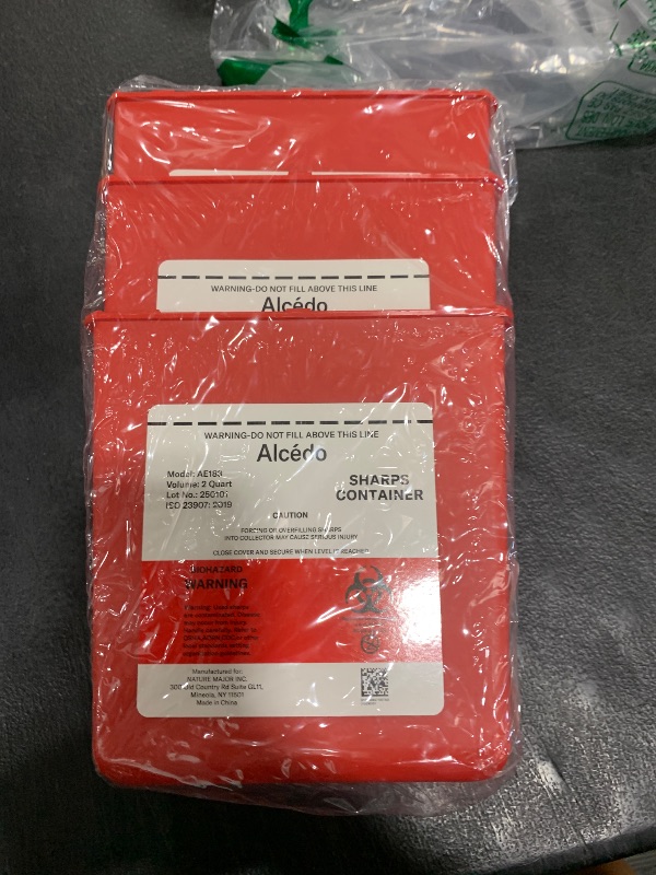 Photo 1 of Alcedo Sharps Container for Home and Professional Use 2 Quart (3-Pack), Biohazard Needle and Syringe Disposal, Medical Grade