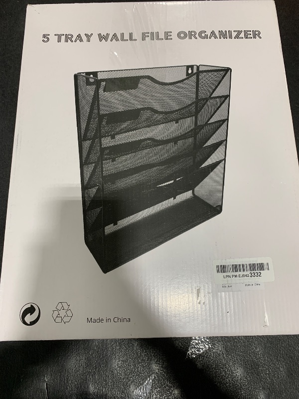 Photo 1 of EasyPAG Vertical Wall Mount Office Organizer 5-Tier Hanging File Holder for Desk Mail Durable Mesh Design with Bottom Storage Tray Black