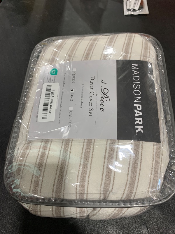 Photo 1 of Madison Park Cooling Duvet Cover Set for Hot Sleepers - Linen Cotton Rayon Blend, King Size 3 Piece Set with Shams - Lightweight & Breathable Bedding, Tan Striped Design